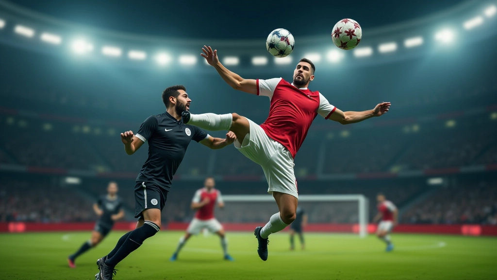 لاعب كرة قدم متقدم يقوم برأسية دقيقة وموجهة في مباراة حقيقية مع حراس مرمى